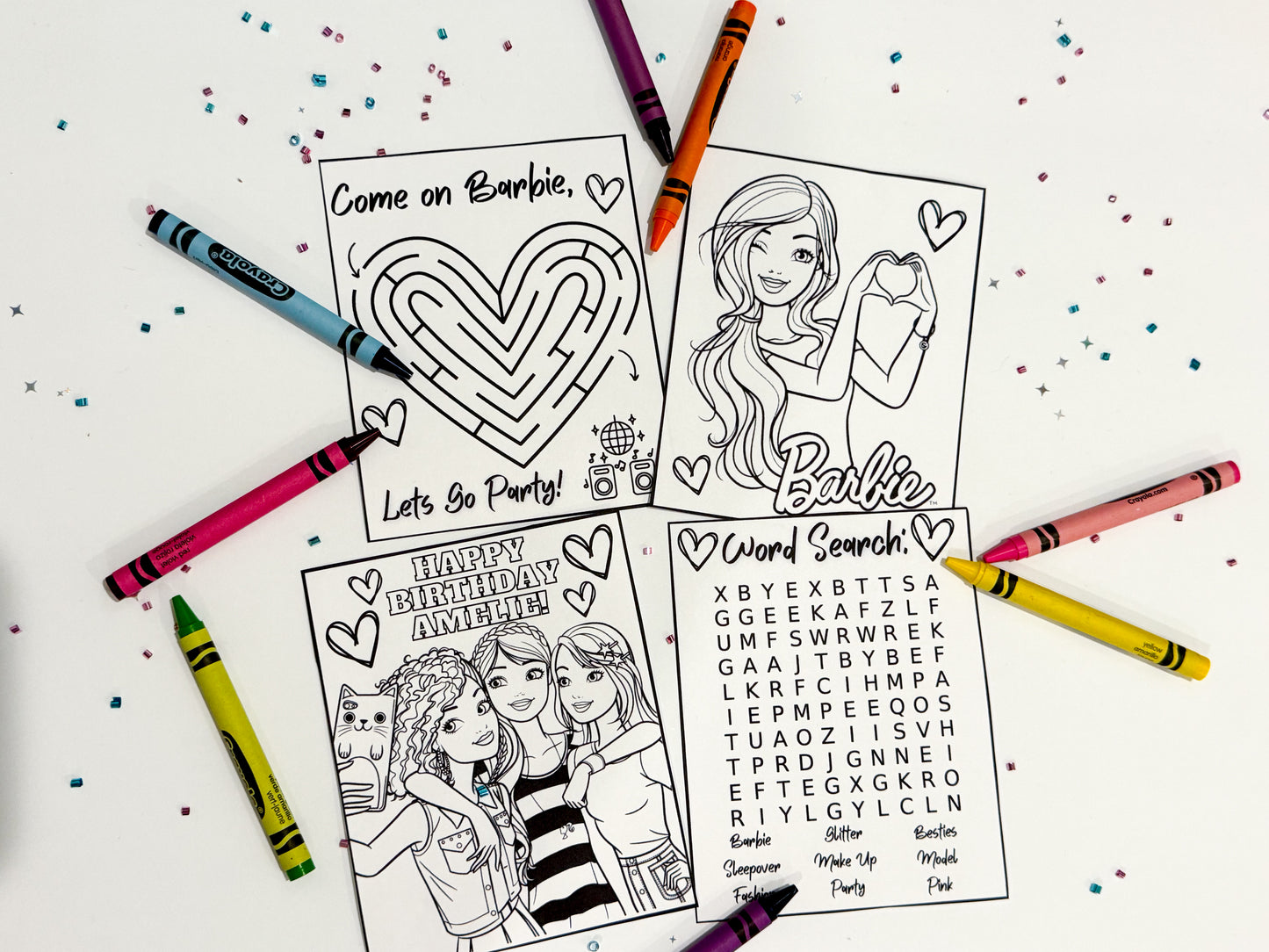 Barbie & Friends Coloring Kits, Barbie & Friends Activity Worksheets, Barbie Party Favors