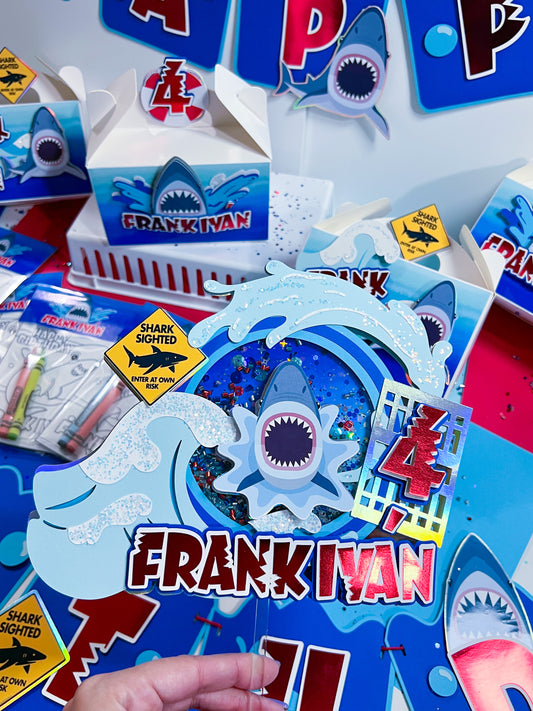 Shark Birthday Theme, Shark Cake Topper, Shark Banner, Shark Goodie Boxes, Shark Party Theme