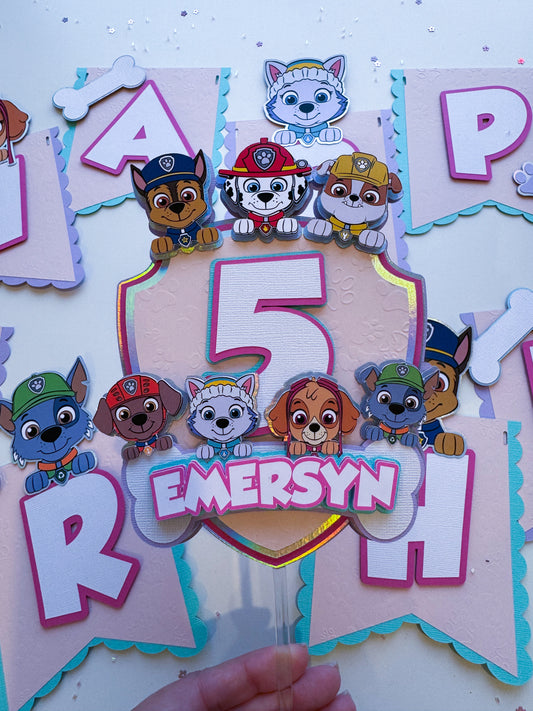 Girly Patrol Pups Cake Topper, Girly Patrol Pups Birthday Party Theme, Girly Patrol Pups  Banner