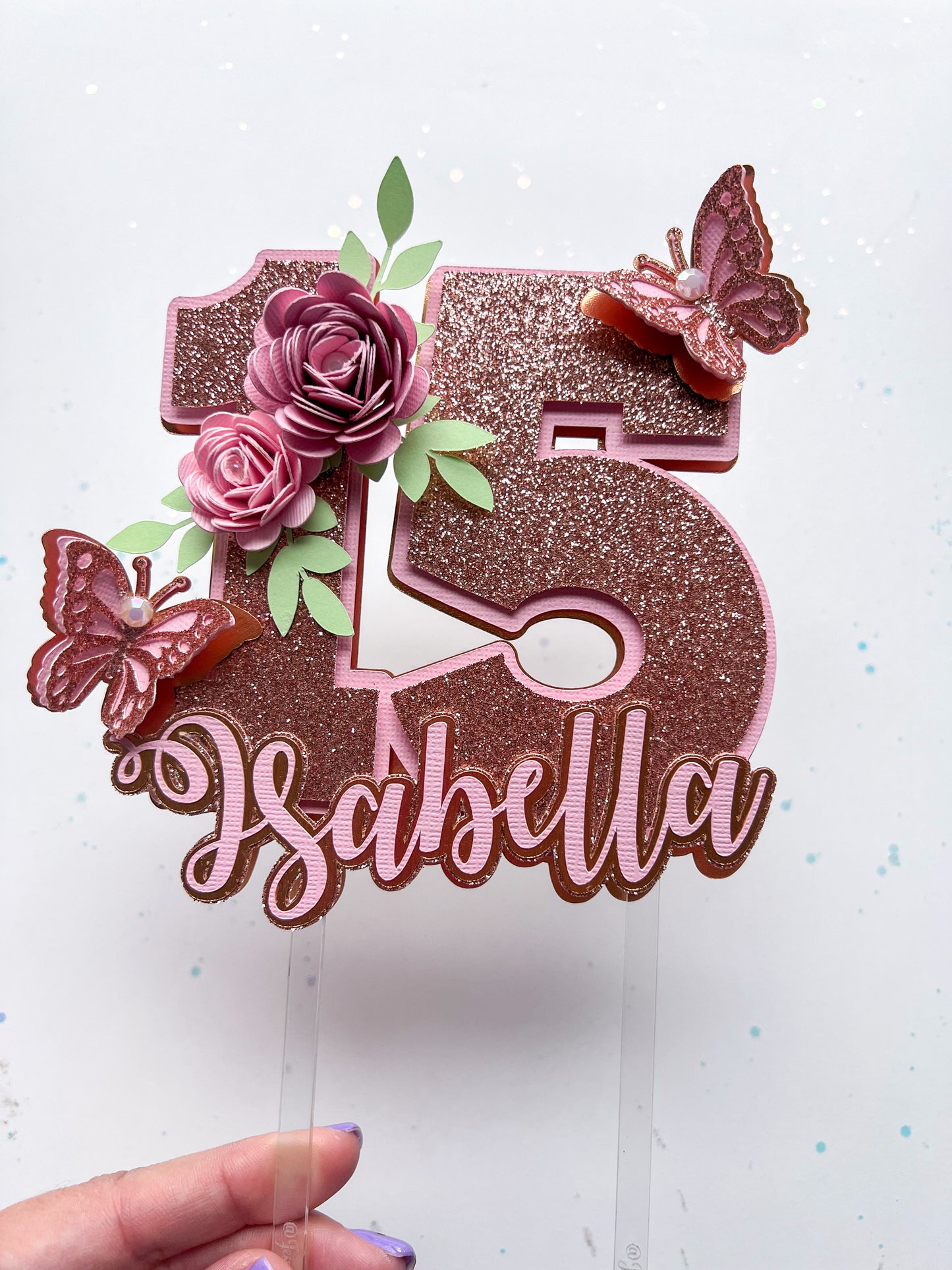 Rose Gold Cake Topper, Rose Gold and Pink Butterfly Cake Topper, Rose Gold Age and Name Cake Topper, Rose Gold Birthday Party