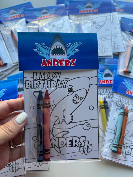 Shark Coloring Kits, Shark Party Favors, Shark Birthday Theme Favors