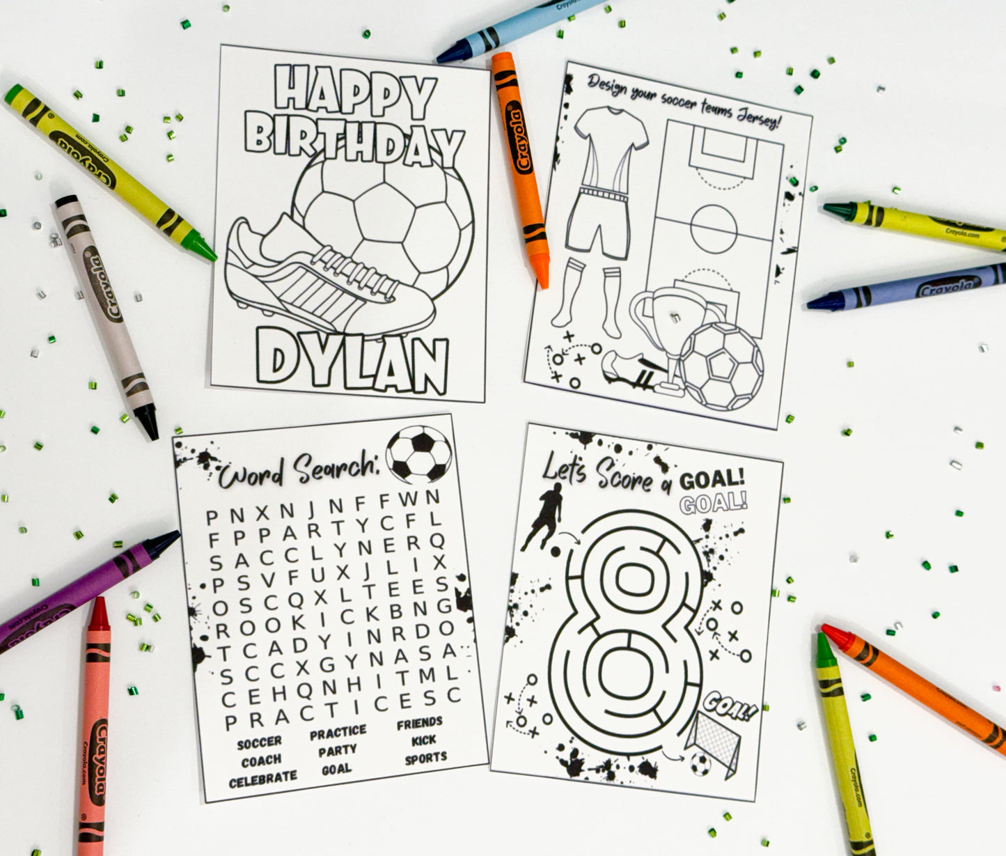 Soccer Theme Coloring Kits, Soccer Activity WorkSheets, Soccer Party Favors