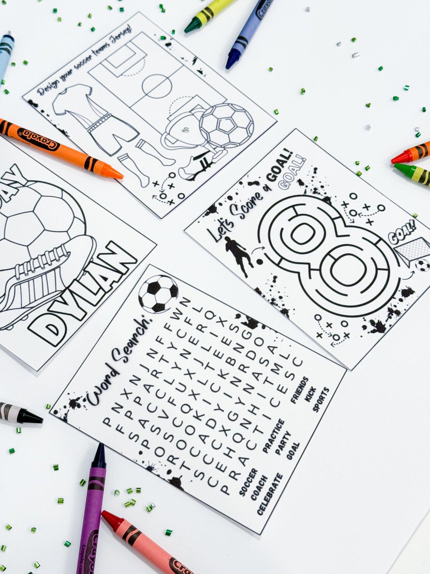 Soccer Theme Coloring Kits, Soccer Activity WorkSheets, Soccer Party Favors